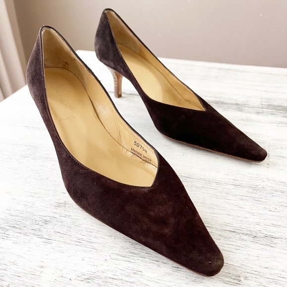 J. Crew Dark Brown Suede Heels size 6H - Picture 1 of 11
